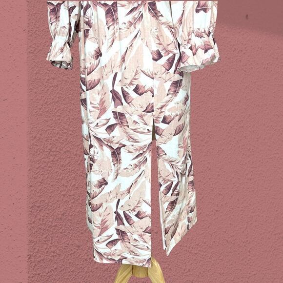 NWT House of Harlow 1960 Palm Leaf Linen Smocked Midi Dress L Cottagecore Boho - Picture 9 of 16